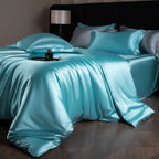 4 Piece Satin-Look Duvet Cover Bedding Set with Sheet