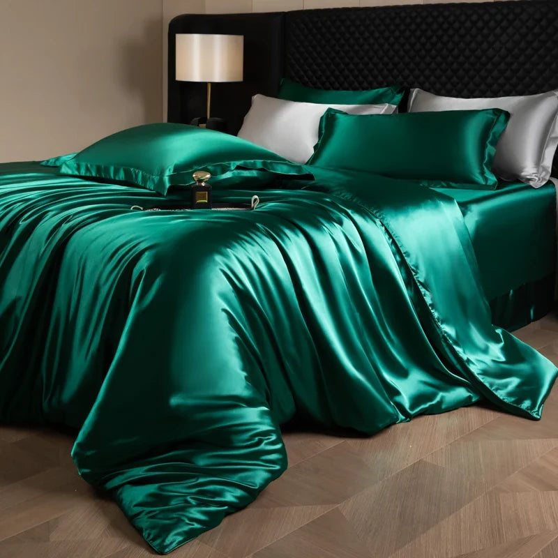 4 Piece Satin-Look Duvet Cover Bedding Set with Sheet