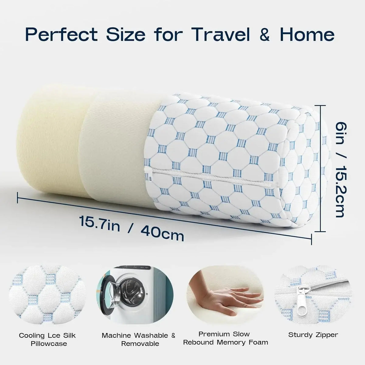 Cooling Memory Foam Neck Roll Pillow with Washable Cover
