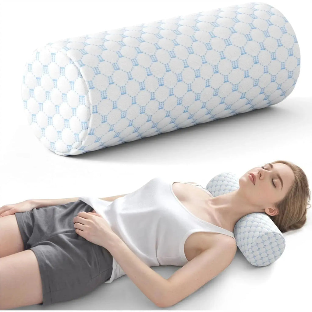 Cooling Memory Foam Neck Roll Pillow with Washable Cover