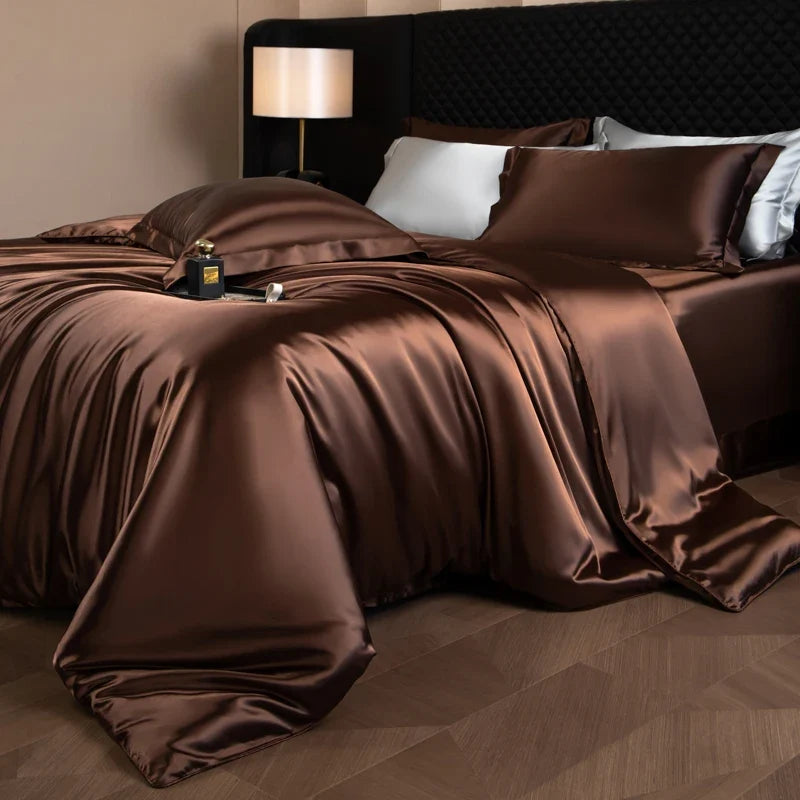 4 Piece Satin-Look Duvet Cover Bedding Set with Sheet
