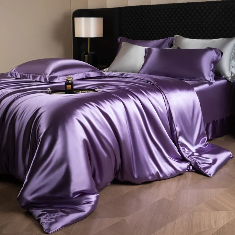 4 Piece Satin-Look Duvet Cover Bedding Set with Sheet