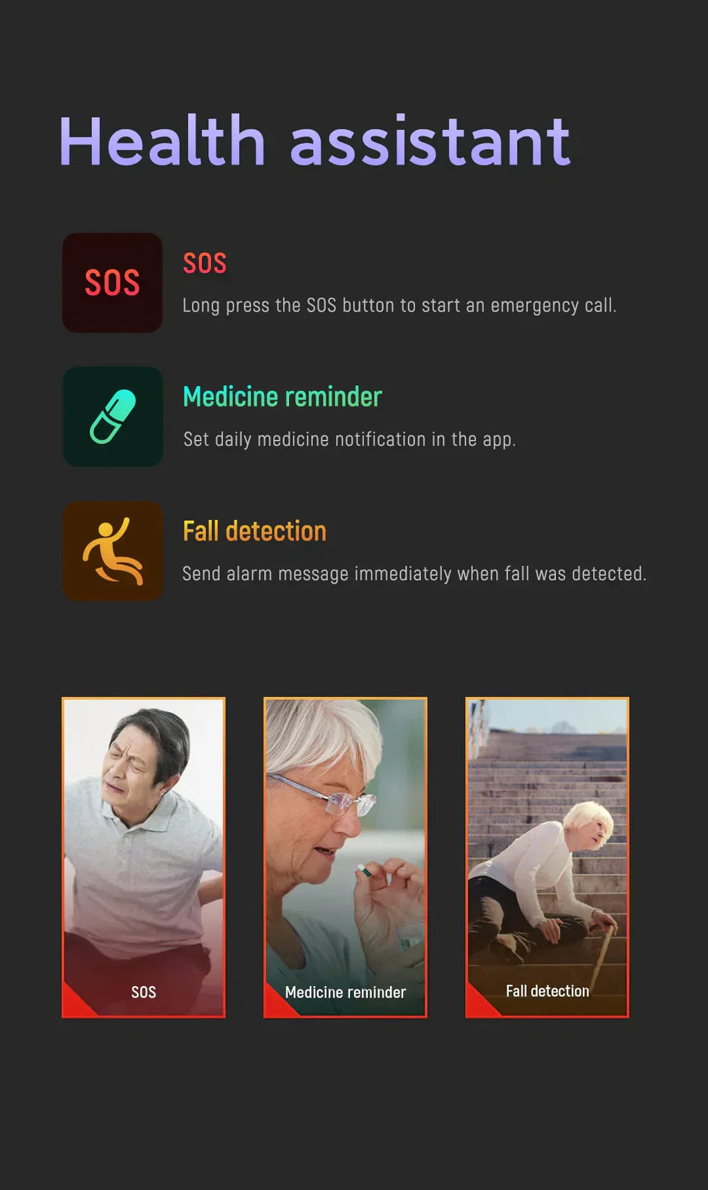 Senior Safety Smartwatch with SOS, Fall Detection & GPS