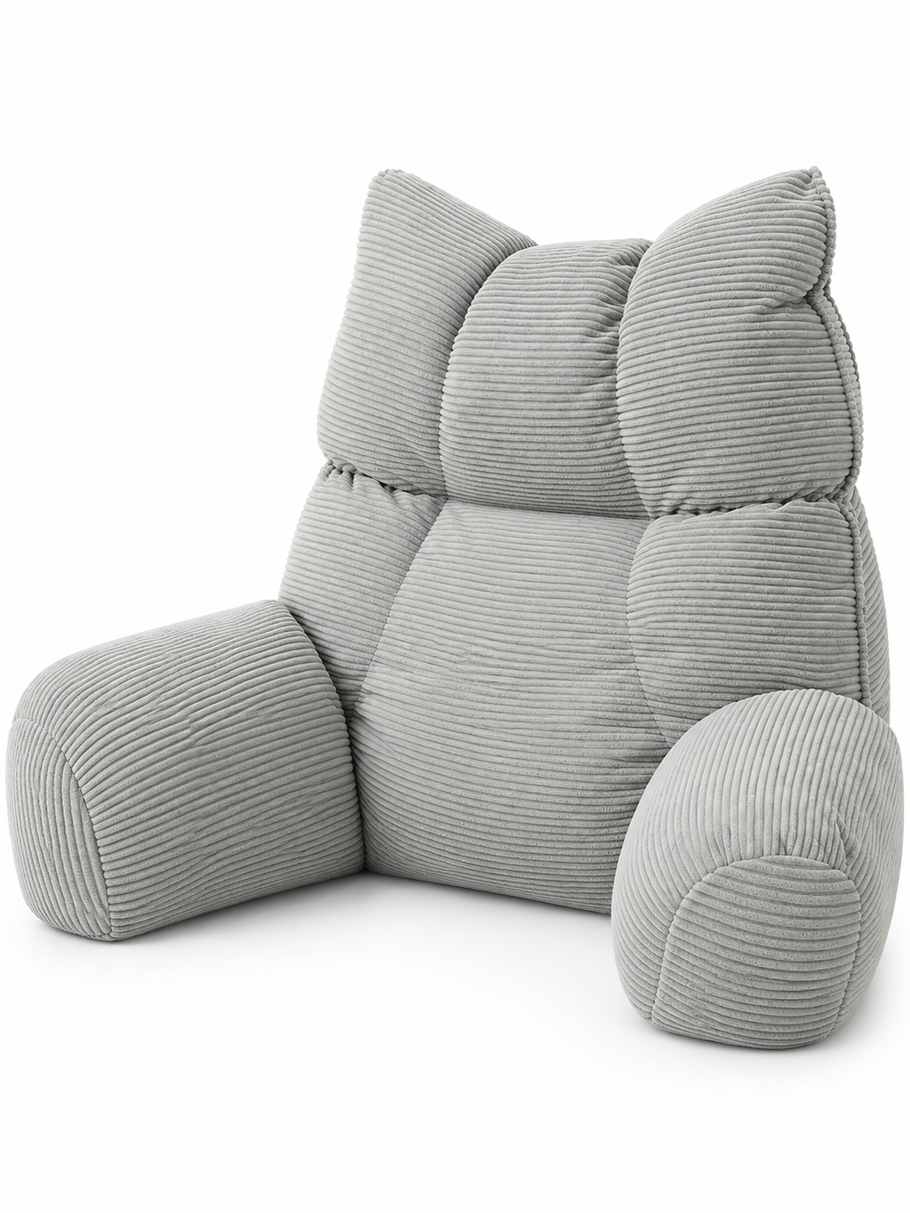 Light gray ribbed bed lounge pillow on a seamless white background