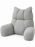 Light gray ribbed bed lounge pillow on a seamless white background