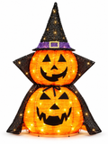 One collapsible lighted stacked pumpkin decoration on a white background