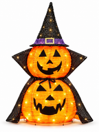 One collapsible lighted stacked pumpkin decoration on a white background