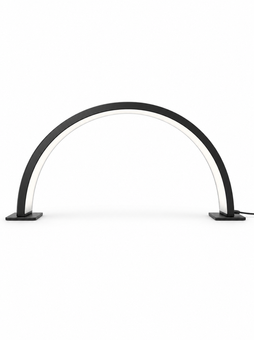 Crescent arch LED desk lamp on white background