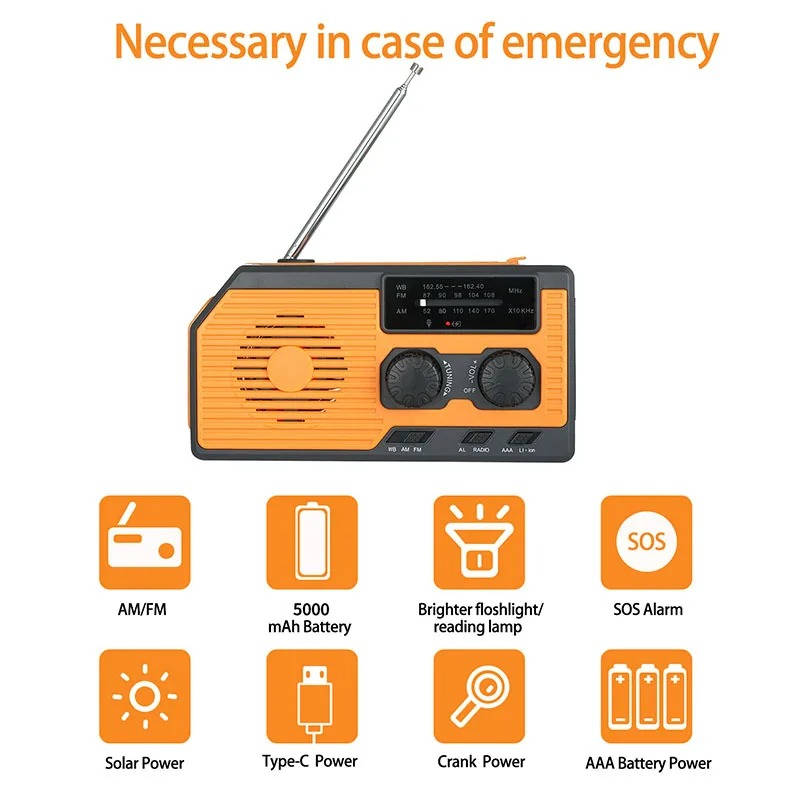 Emergency Weather Radio with 5000mAh Hand Crank Charger