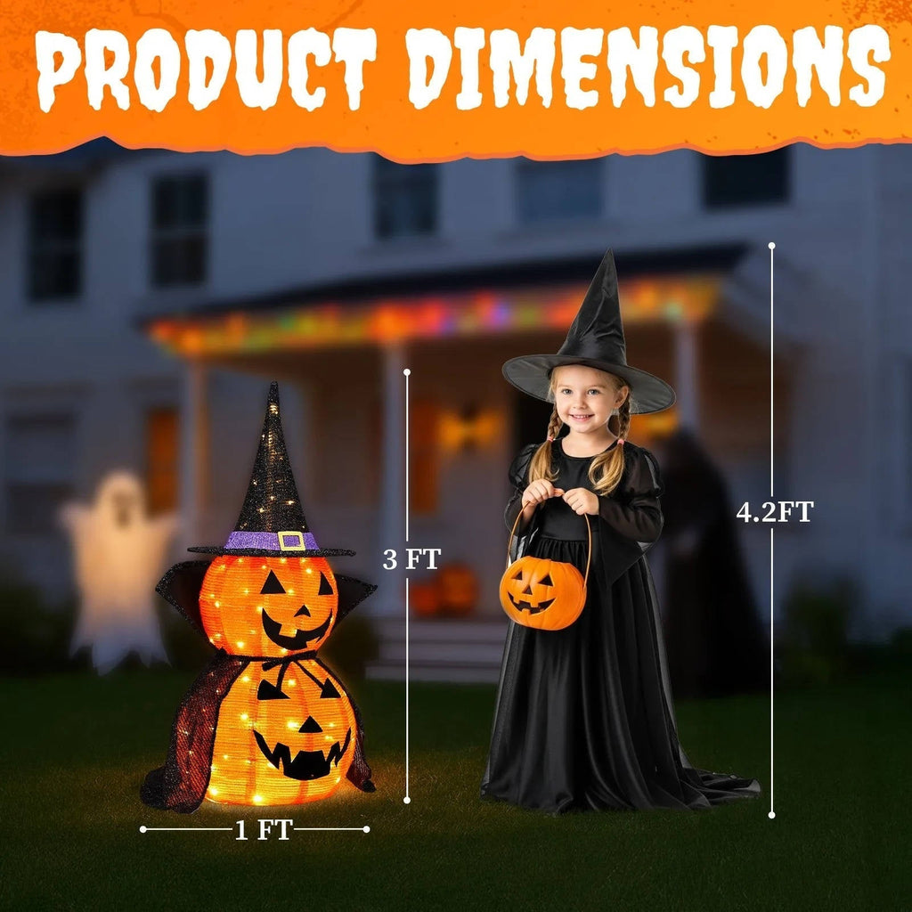Halloween Pumpkins 3 ft 2 Pack, Lighted Pumpkin Decorations with Hat and Cape, Collapsible Giant Pumpkin Halloween Decorations Outdoor