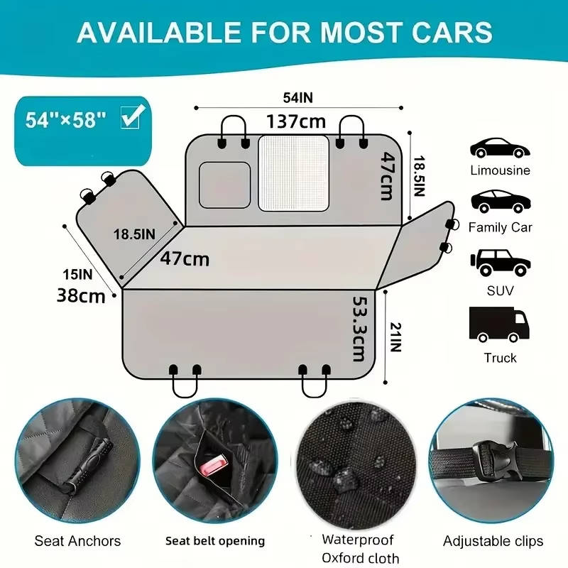 Waterproof Dog Car Seat Cover with Hammock and Side Flaps