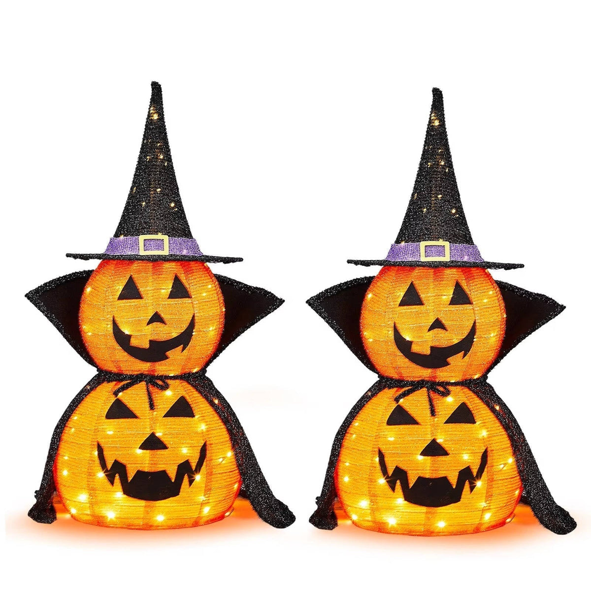 Halloween Pumpkins 3 ft 2 Pack, Lighted Pumpkin Decorations with Hat and Cape, Collapsible Giant Pumpkin Halloween Decorations Outdoor