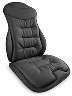 Black ergonomic car seat and lumbar cushion on a white background