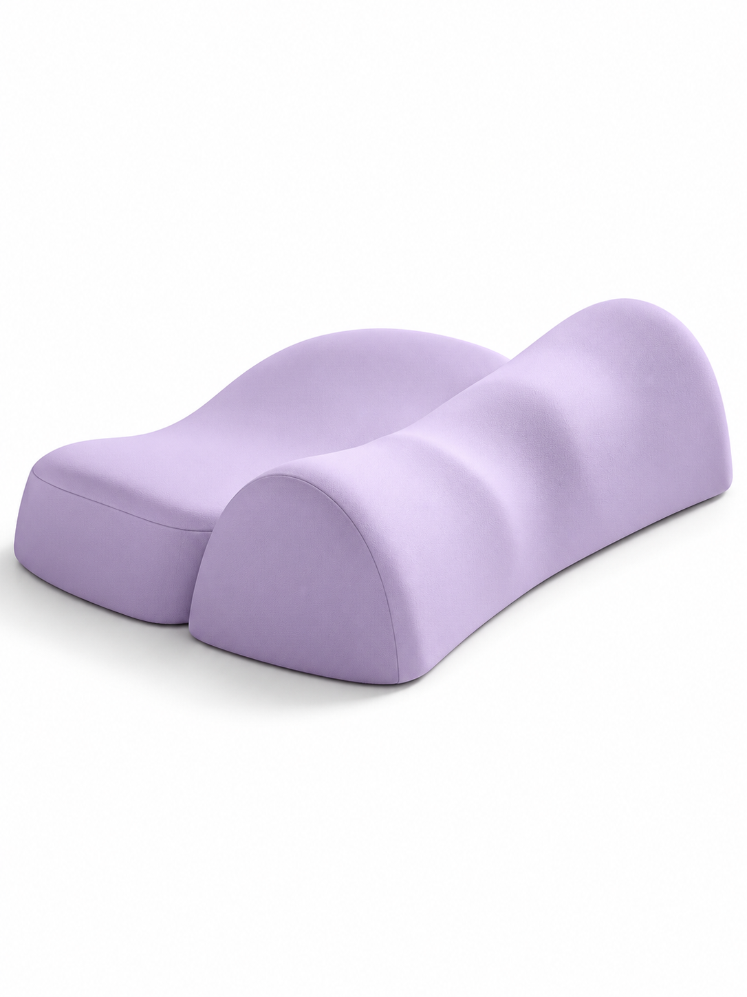 Lavender ergonomic contour pillow with zoned support on a seamless white background