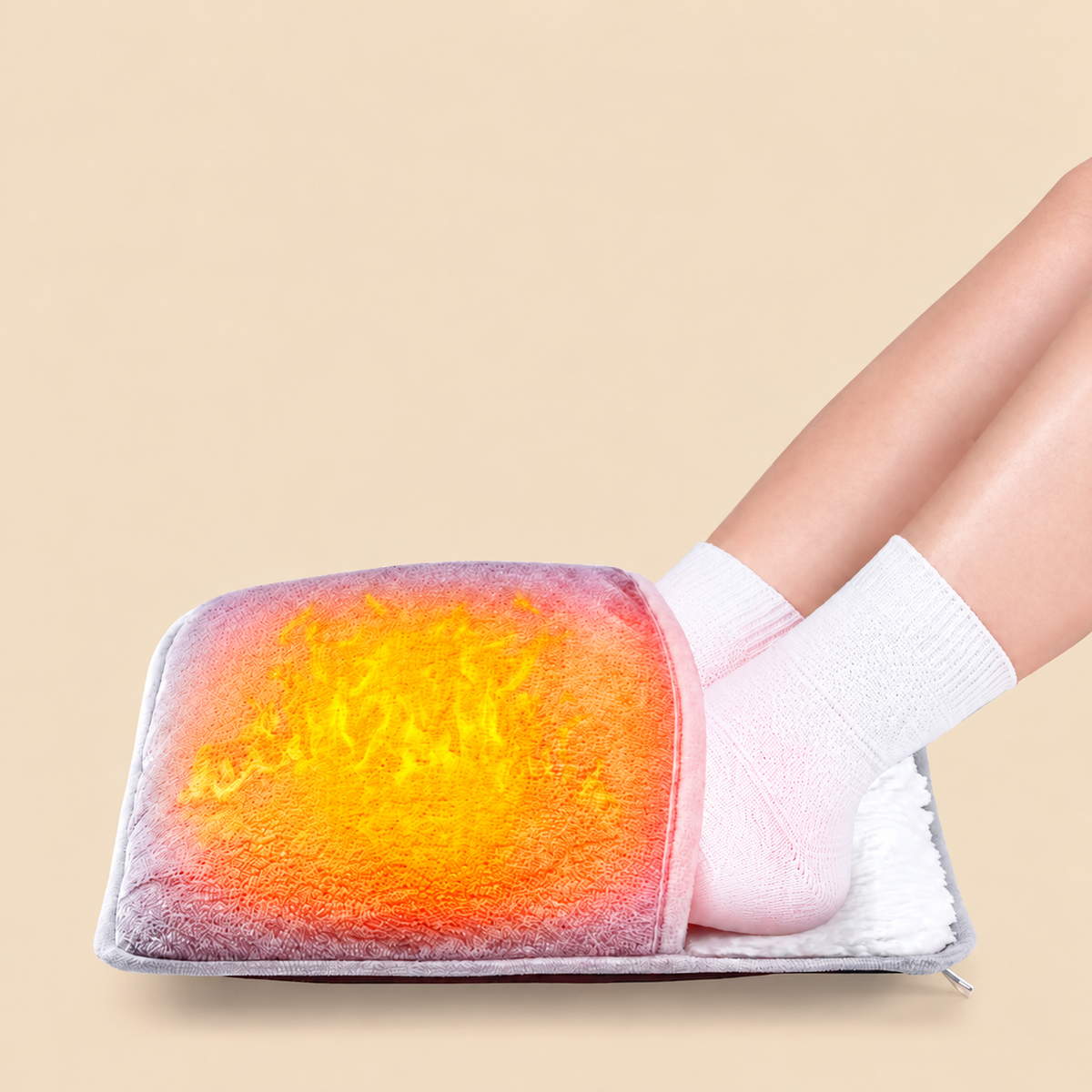 USB Electric Foot Warmer with Soft Flannel Cover in use