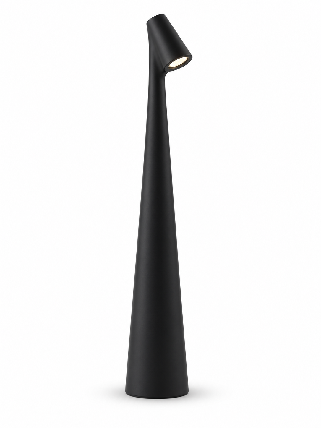 Black rechargeable touch dimmable LED table lamp on white background