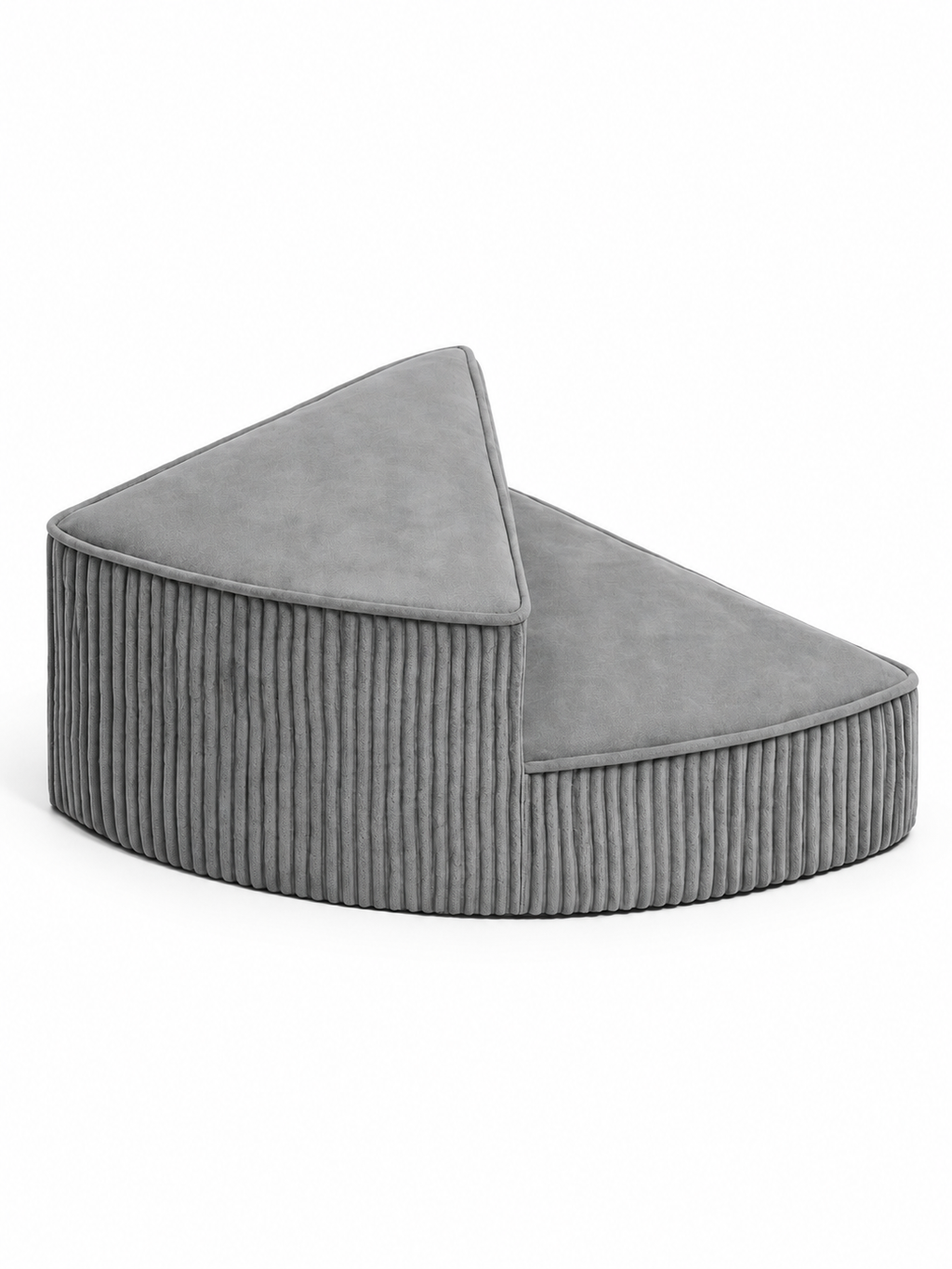 Gray two-level corduroy foam dog stairs on a white background