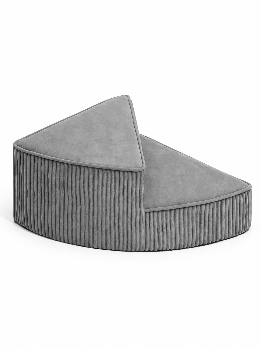 Gray two-level corduroy foam dog stairs on a white background