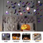 Halloween 3D Wall Decor 104 Pack, Halloween Bats Spiders and Ghost Decorations with LED Lights, Halloween Indoor Decor