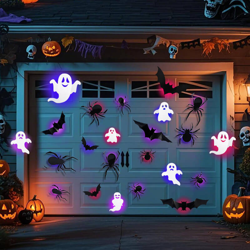 Halloween 3D Wall Decor 104 Pack, Halloween Bats Spiders and Ghost Decorations with LED Lights, Halloween Indoor Decor