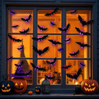 Halloween 3D Wall Decor 104 Pack, Halloween Bats Spiders and Ghost Decorations with LED Lights, Halloween Indoor Decor