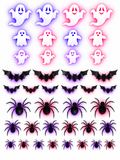 Halloween 3D wall decor set with glowing ghosts bats and spiders on a white background