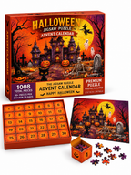 Halloween advent calendar jigsaw puzzle set on a white background