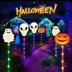 Halloween Outdoor Solar Lights 6 Pack, Solar Pathway Lights with Pumpkin Ghost and Skull Stakes, Outdoor Halloween Decor