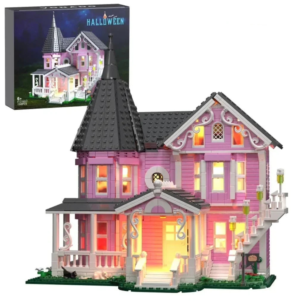 Halloween Building Block Set 1349 Piece, Block Building Set with LED Lights, Light Up Building Block Toy for Display