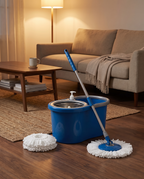Sturdy Stainless Steel Spin Mop and Bucket Set in use