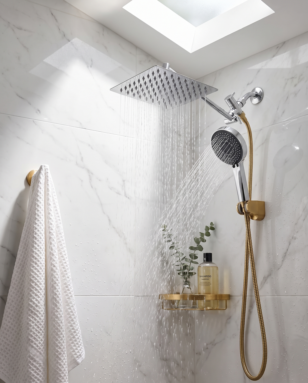 Glossy Adjustable Matte Handheld Shower Head Combo in use