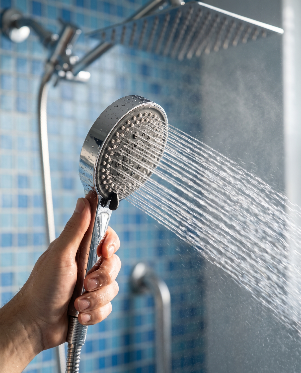 Glossy Adjustable Matte Handheld Shower Head Combo in use