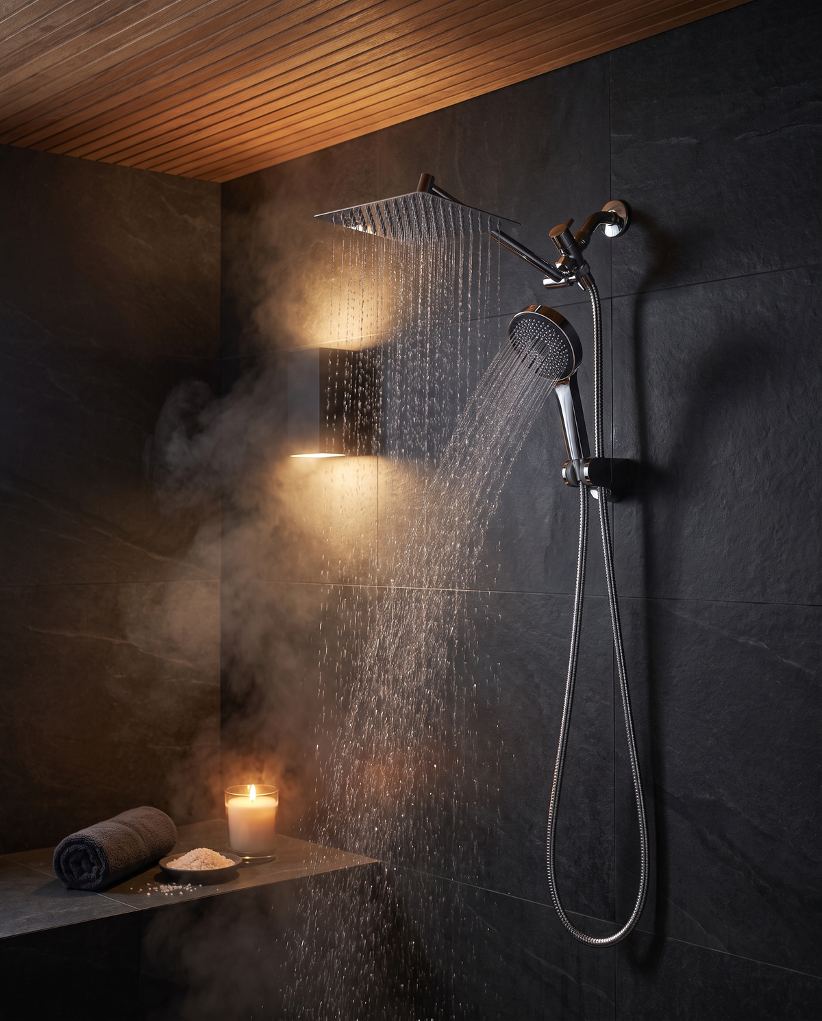 Glossy Adjustable Matte Handheld Shower Head Combo in use