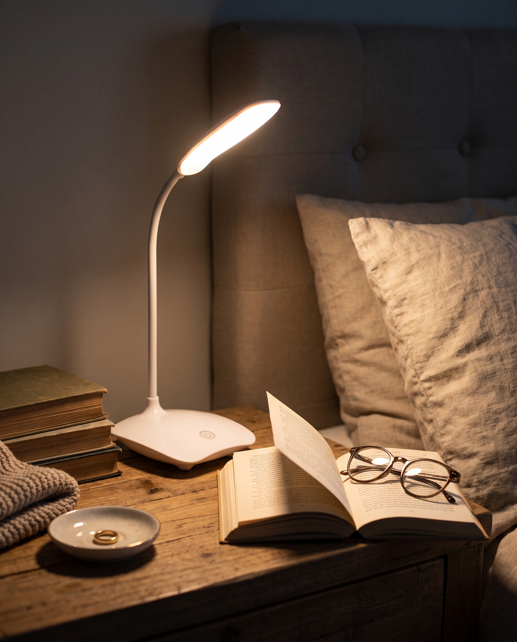 Feature-Rich LED Touch Modern Table Lamp in use