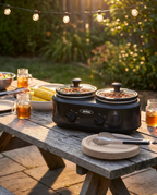 Slim-Profile Adjustable Stainless Steel Programmable Slow Cooker in use