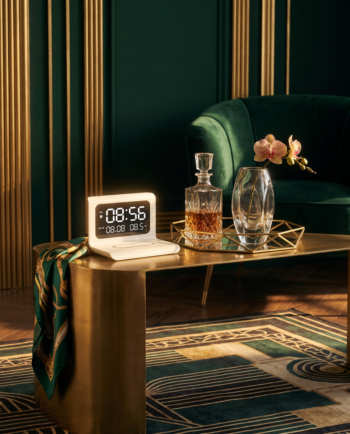 Minimalist Digital Bedside Alarm Clock in use