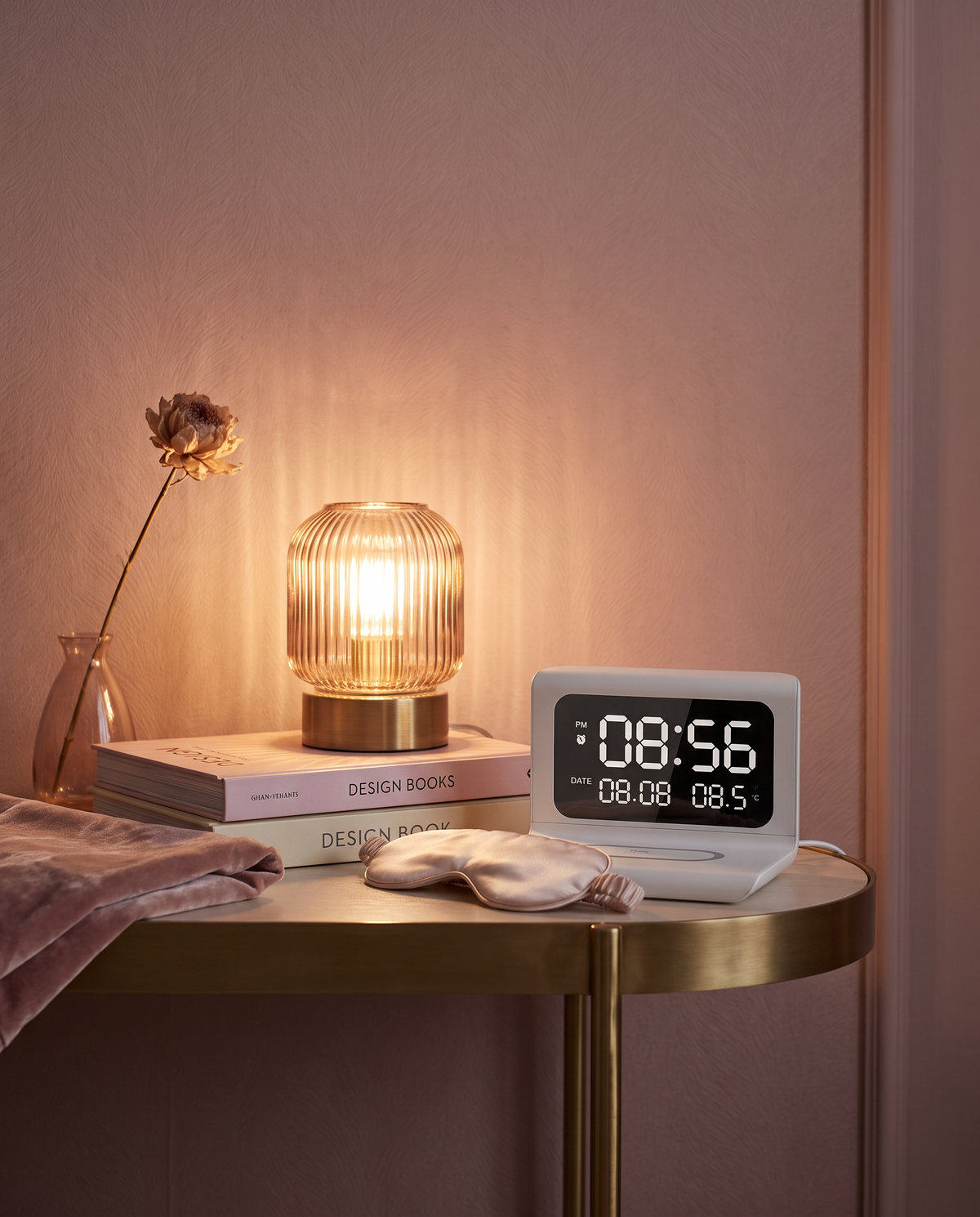 Minimalist Digital Bedside Alarm Clock in use