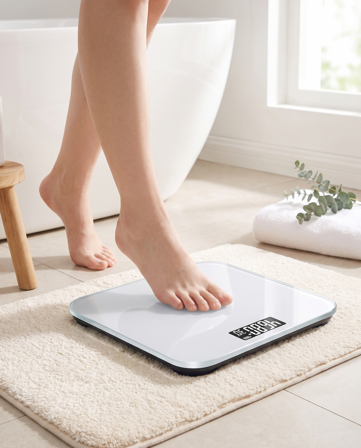 Fast-Acting LED Digital Bathroom Scale in use