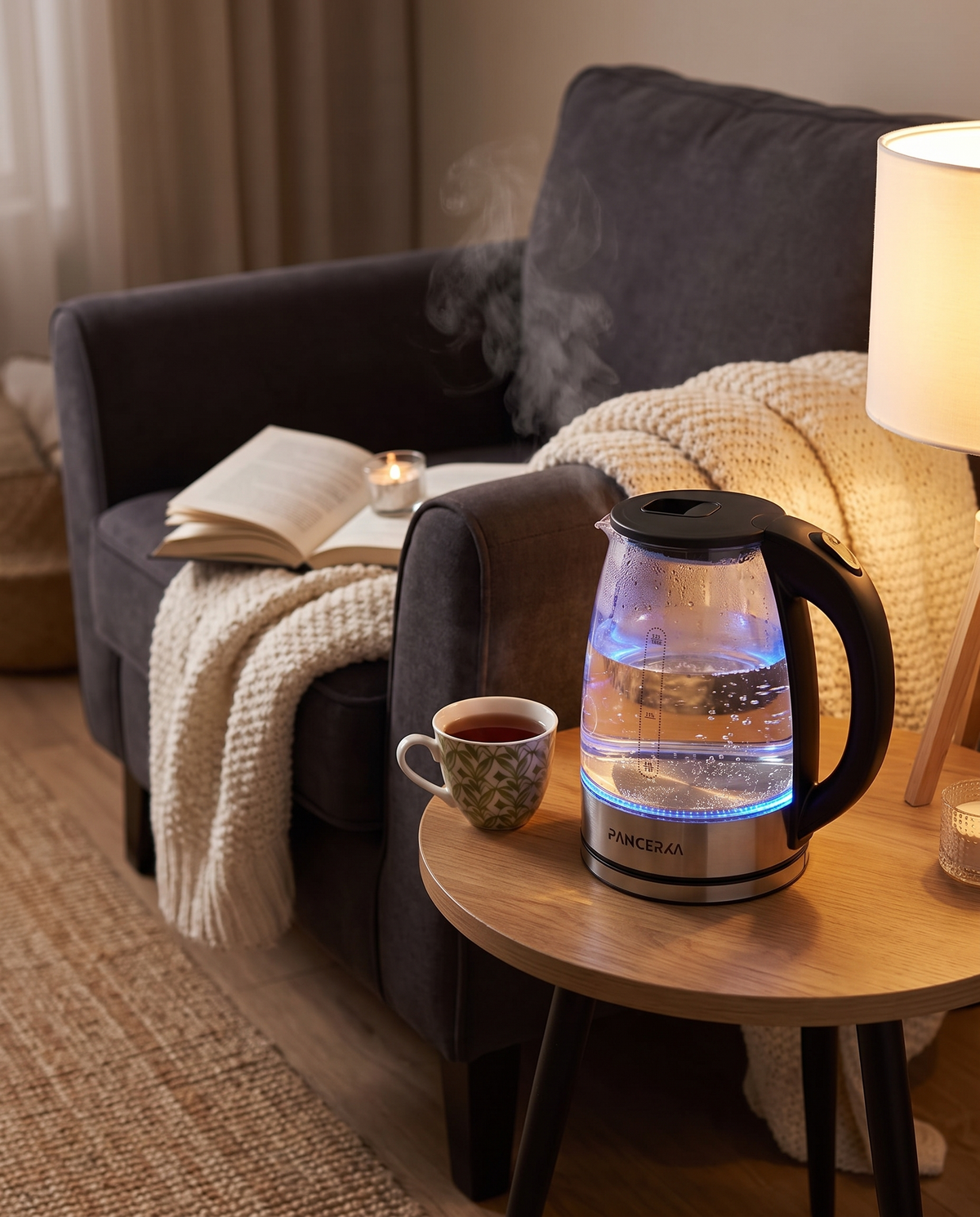 Sleek Stainless Steel Electric Kettle in use