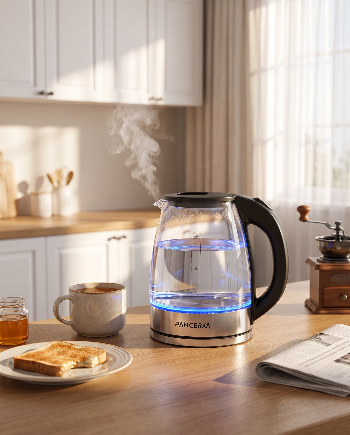 Sleek Stainless Steel Electric Kettle in use