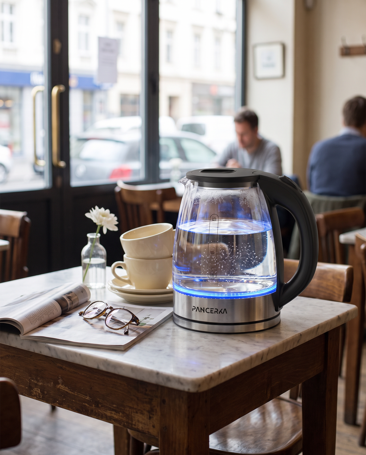 Sleek Stainless Steel Electric Kettle in use