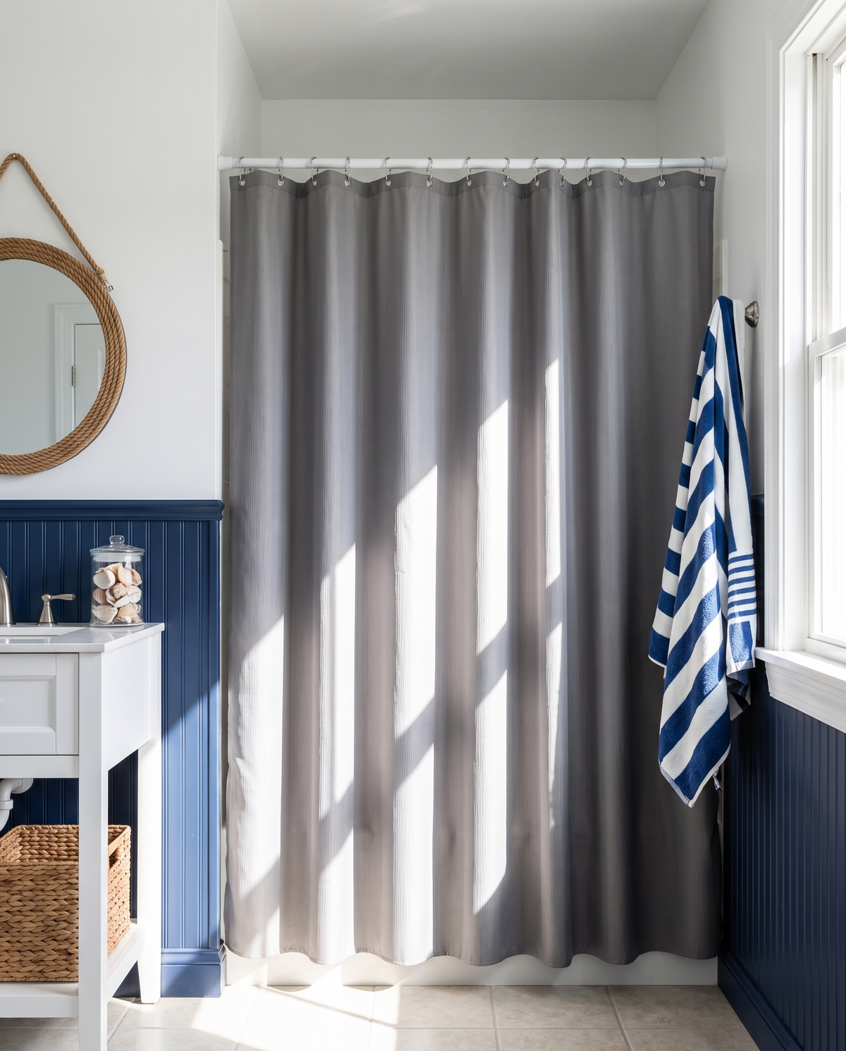 On-The-Go Shower Curtain in use