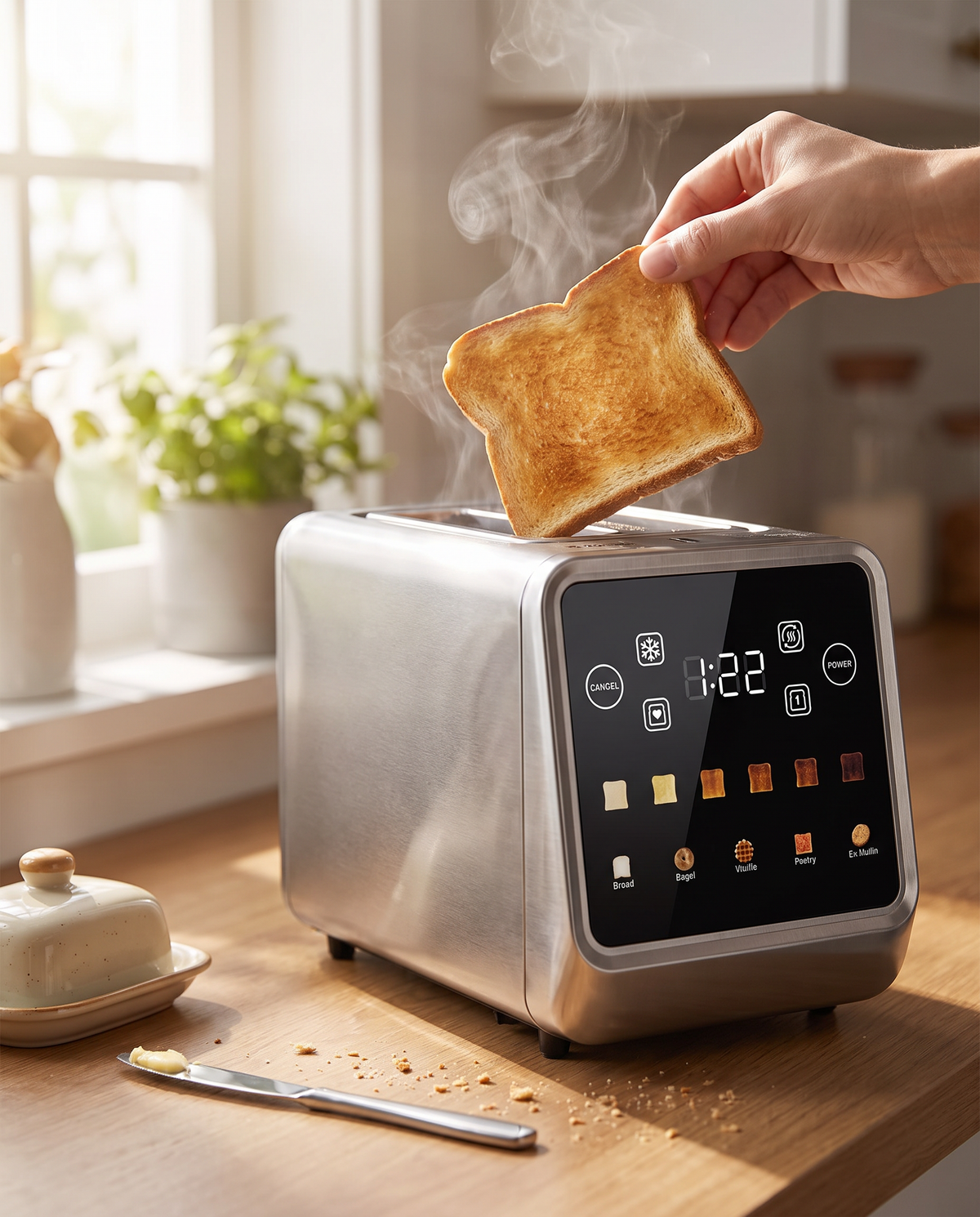 High-Performance Stainless Steel 2-Slice Toaster in use