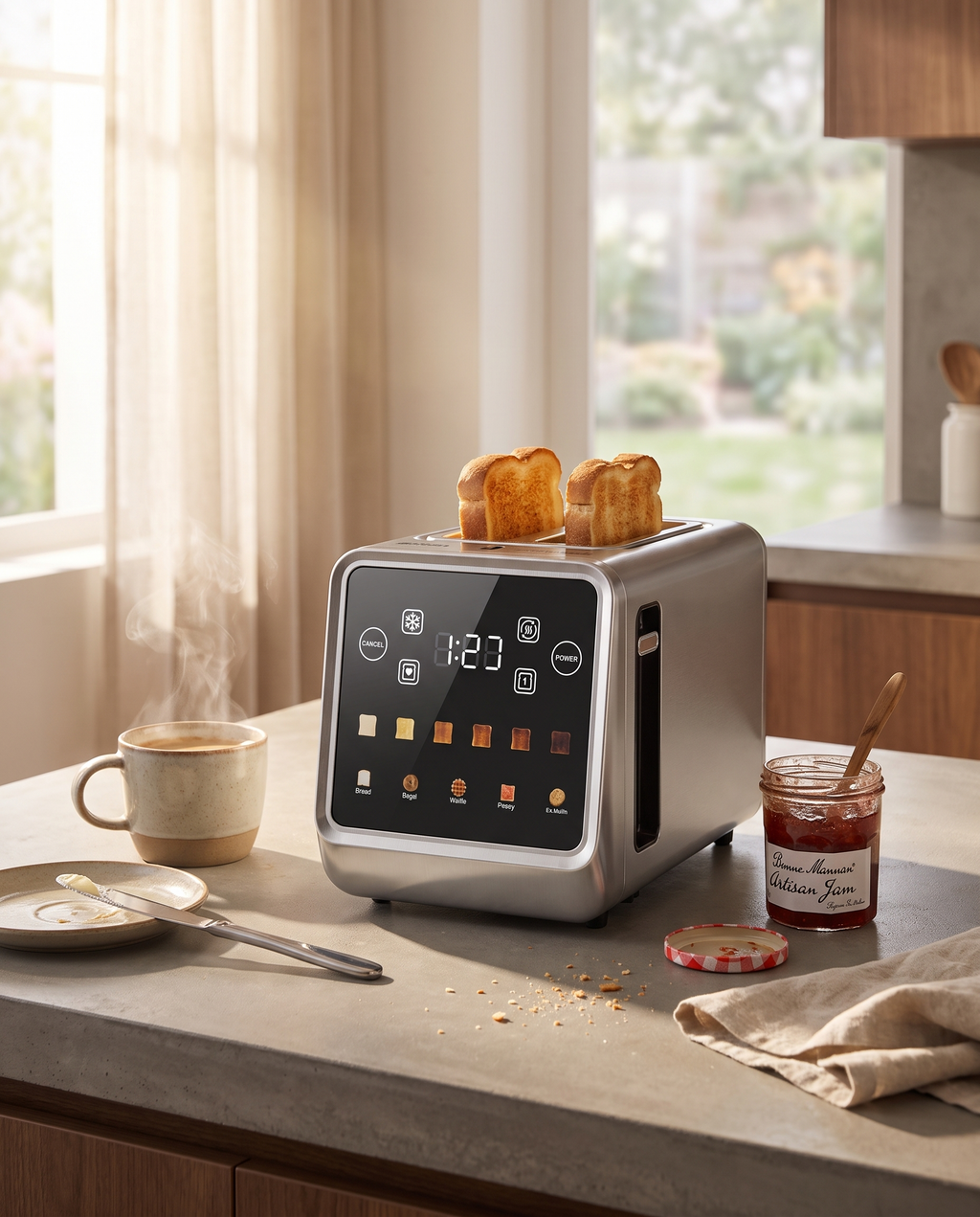 High-Performance Stainless Steel 2-Slice Toaster in use