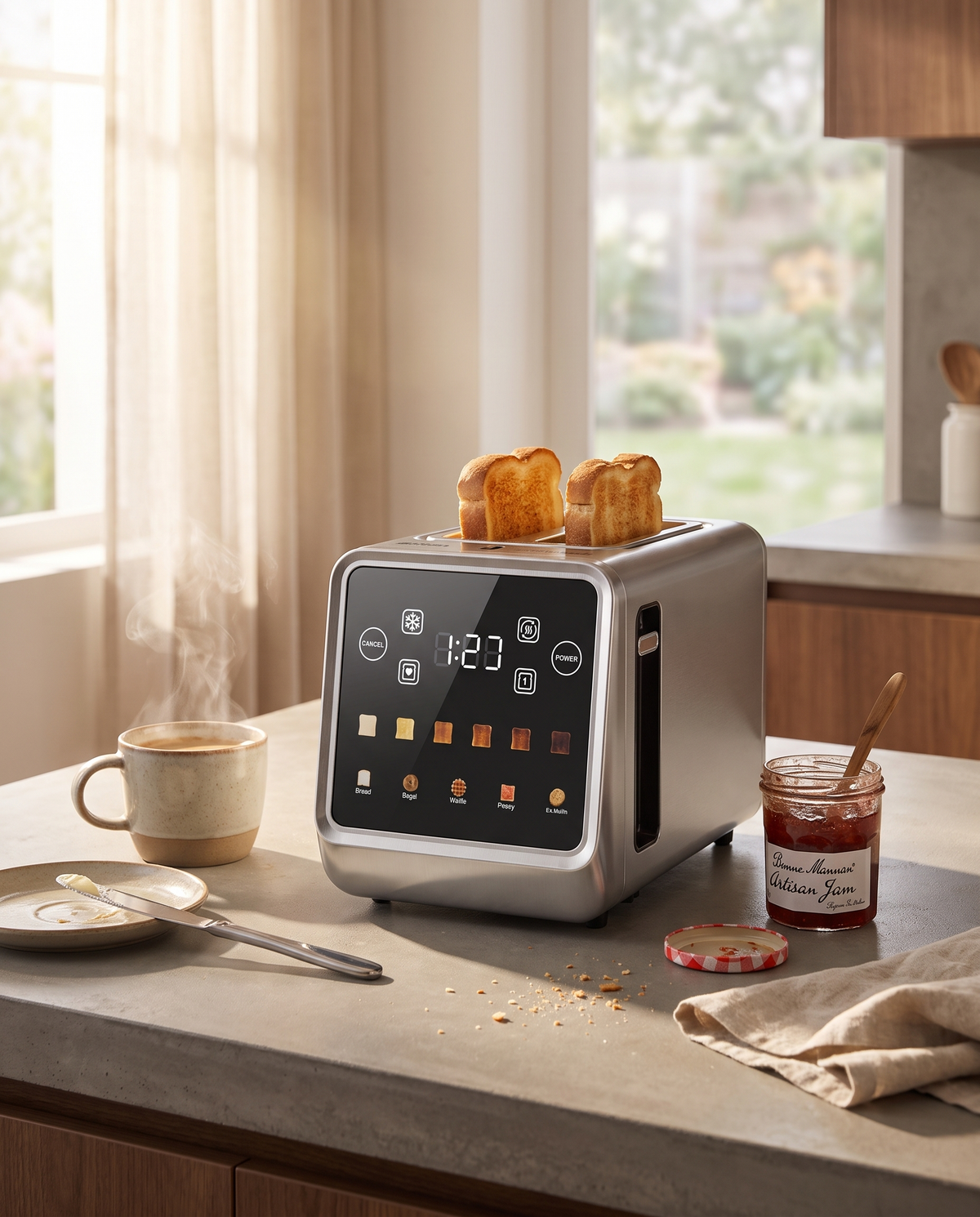 High-Performance Stainless Steel 2-Slice Toaster in use