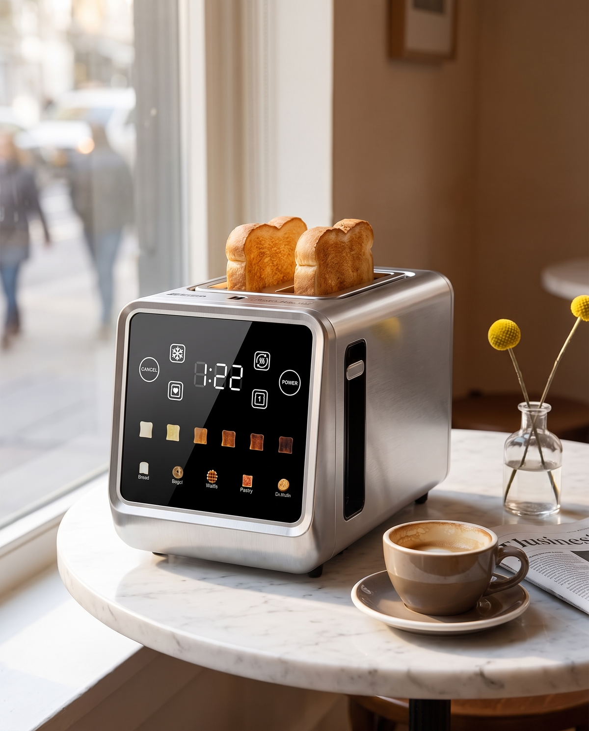 High-Performance Stainless Steel 2-Slice Toaster in use