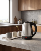 Minimalist Stainless Steel Electric Kettle in use