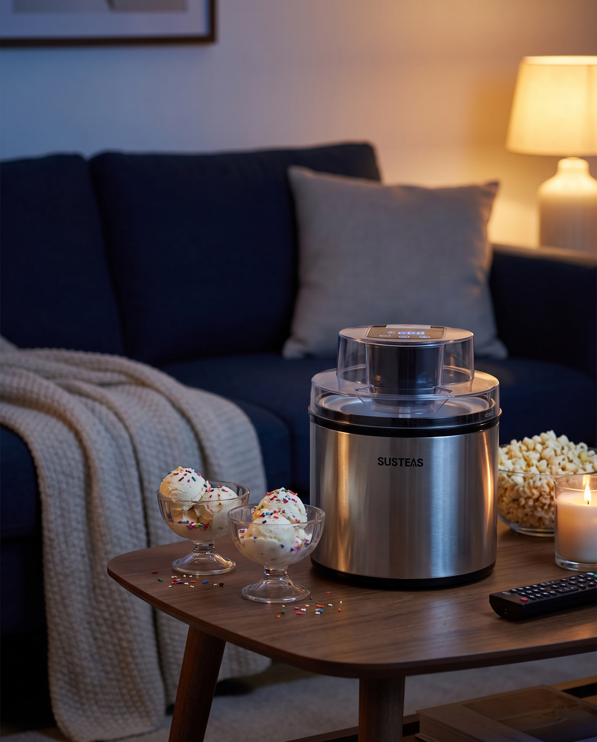 Traditional LED Stainless Steel Ice Cream Maker in use