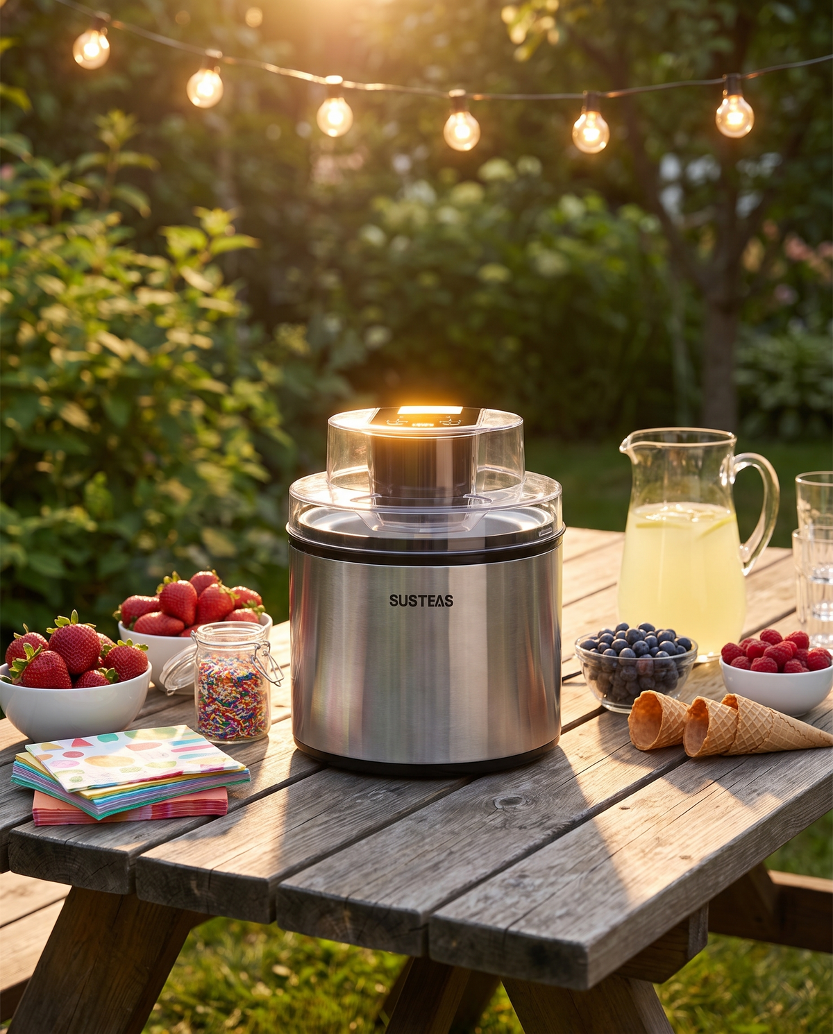 Traditional LED Stainless Steel Ice Cream Maker in use