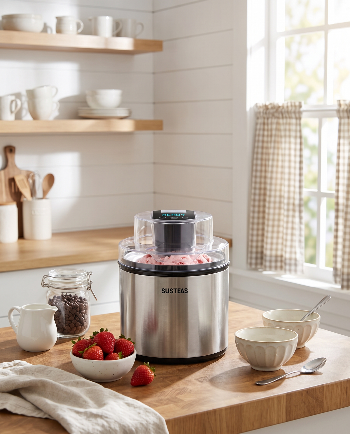 Traditional LED Stainless Steel Ice Cream Maker in use